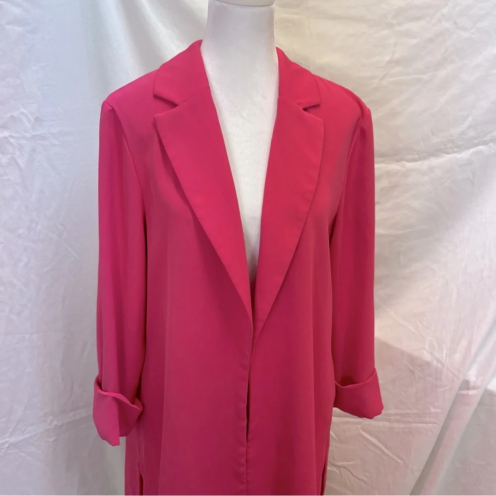 Joseph Ribkoff hot pink, lightweight, extra long blazer. - Picture 3 of 11
